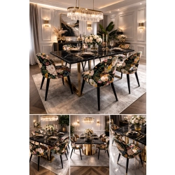 PRODUCENT Krzesło DELUXE KR-5 Tkanina Kwiaty Mix Czerń